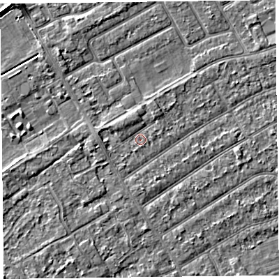 Shaded relief map of the ground around PR99TQ, computed from Environment Agency LiDAR. The ground here sits at about 5 m above sea level and falls 3 m across the surrounding 800 m. Surface water reaching this point runs off ground lying to the north-west, 1.1 m higher.