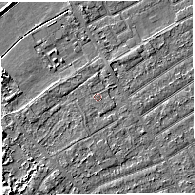 Shaded relief map of the ground around PR99TW, computed from Environment Agency LiDAR. The ground here sits at about 6 m above sea level and falls 5 m across the surrounding 800 m. Surface water reaching this point runs off ground lying to the south-south-east, 0.6 m higher.
