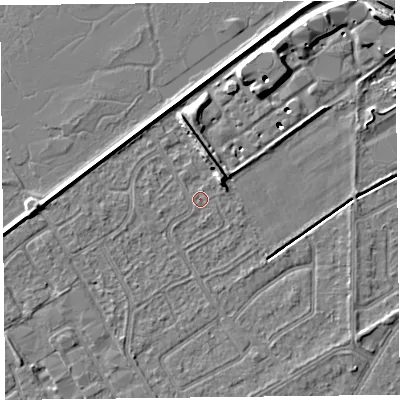 Shaded relief map of the ground around PR99UT, computed from Environment Agency LiDAR. The ground here sits at about 5 m above sea level and falls 10 m across the surrounding 800 m. Surface water reaching this point runs off ground lying to the north-east, 10.0 m higher.