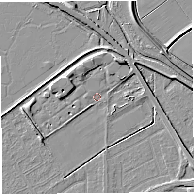 Shaded relief map of the ground around PR99YL, computed from Environment Agency LiDAR. The ground here sits at about 5 m above sea level and falls 10 m across the surrounding 800 m. Surface water reaching this point runs off ground lying to the north-east, 10.0 m higher.