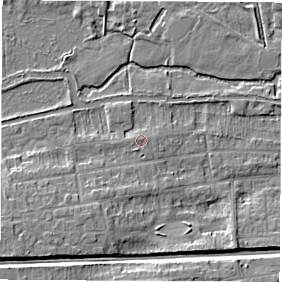 Shaded relief map of the ground around RG145LA, computed from Environment Agency LiDAR. The ground here sits at about 78 m above sea level and falls 9 m across the surrounding 800 m. Surface water reaching this point runs off ground lying to the south-south-west, 0.7 m higher.