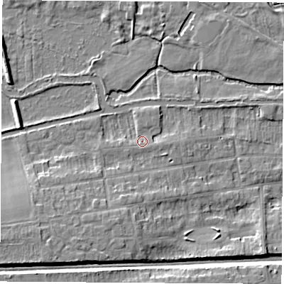 Shaded relief map of the ground around RG145LG, computed from Environment Agency LiDAR. The ground here sits at about 78 m above sea level and falls 9 m across the surrounding 800 m. Surface water reaching this point runs off ground lying to the east-south-east, 1.6 m higher.