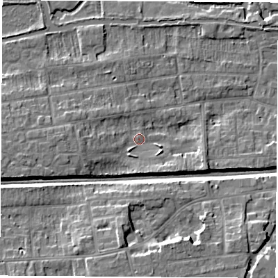 Shaded relief map of the ground around RG145NX, computed from Environment Agency LiDAR. The ground here sits at about 78 m above sea level and falls 12 m across the surrounding 800 m. Surface water reaching this point runs off ground lying to the west-south-west, 4.1 m higher.