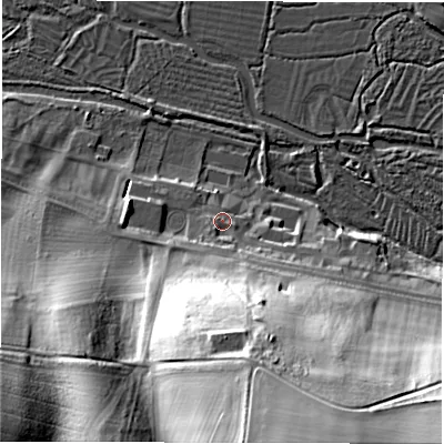 Shaded relief map of the ground around RG170SU, computed from Environment Agency LiDAR. The ground here sits at about 109 m above sea level and falls 49 m across the surrounding 800 m. Surface water reaching this point runs off ground lying to the south, 29.5 m higher.