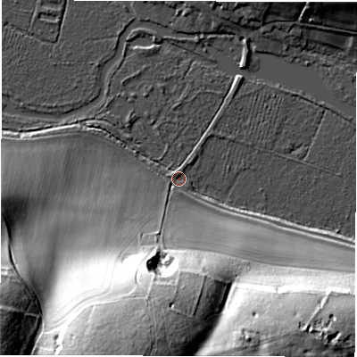 Shaded relief map of the ground around RG170SX, computed from Environment Agency LiDAR. The ground here sits at about 100 m above sea level and falls 51 m across the surrounding 800 m. Surface water reaching this point runs off ground lying to the south, 49.5 m higher.