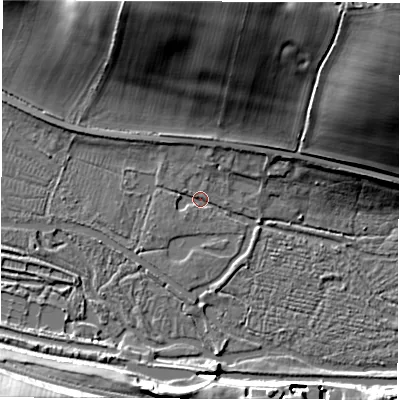 Shaded relief map of the ground around RG170UN, computed from Environment Agency LiDAR. The ground here sits at about 93 m above sea level and falls 34 m across the surrounding 800 m. Surface water reaching this point runs off ground lying to the north-north-east, 31.1 m higher.