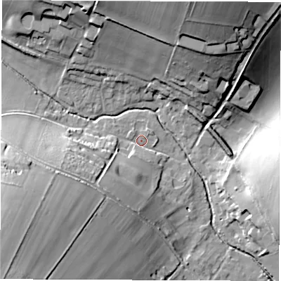 Shaded relief map of the ground around RG177EX, computed from Environment Agency LiDAR. The ground here sits at about 113 m above sea level and falls 49 m across the surrounding 800 m. Surface water reaching this point runs off ground lying to the west-south-west, 15.9 m higher.