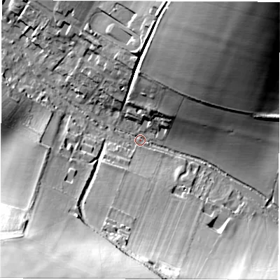 Shaded relief map of the ground around RG177JQ, computed from Environment Agency LiDAR. The ground here sits at about 118 m above sea level and falls 66 m across the surrounding 800 m. Surface water reaching this point runs off ground lying to the south-west, 64.6 m higher.