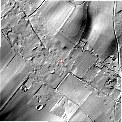 Shaded relief map of the ground around RG178QN, computed from Environment Agency LiDAR. The ground here sits at about 132 m above sea level and falls 46 m across the surrounding 800 m. Surface water reaching this point runs off ground lying to the north-north-east, 34.5 m higher.
