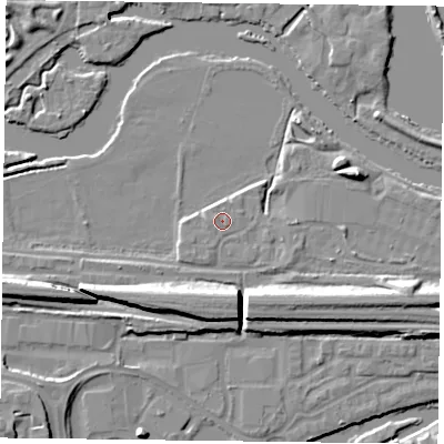 Shaded relief map of the ground around RG18AE, computed from Environment Agency LiDAR. The ground here sits at about 37 m above sea level and falls 9 m across the surrounding 800 m. Surface water reaching this point runs off ground lying to the west-north-west, 0.5 m higher.