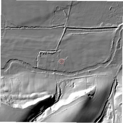 Shaded relief map of the ground around RG194NY, computed from Environment Agency LiDAR. The ground here sits at about 68 m above sea level and falls 46 m across the surrounding 800 m. Surface water reaching this point runs off ground lying to the west-south-west, 0.5 m higher.