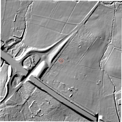 Shaded relief map of the ground around RG200LS, computed from Environment Agency LiDAR. The ground here sits at about 101 m above sea level and falls 24 m across the surrounding 800 m. Surface water reaching this point runs off ground lying to the south-south-west, 10.8 m higher.
