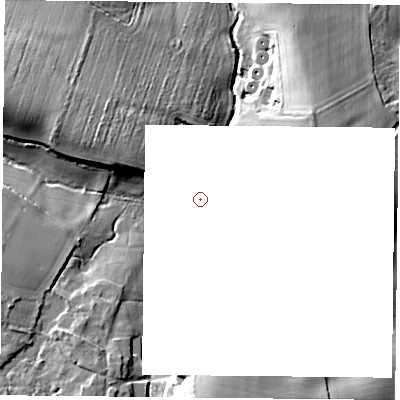 Shaded relief map of the ground around RG249HU, computed from Environment Agency LiDAR. and falls 22 m across the surrounding 800 m.