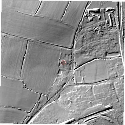 Shaded relief map of the ground around RG265BH, computed from Environment Agency LiDAR. The ground here sits at about 62 m above sea level and falls 14 m across the surrounding 800 m. Surface water reaching this point runs off ground lying to the north-north-west, 2.3 m higher.