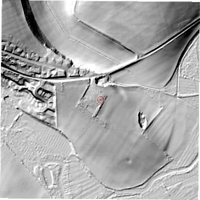 Shaded relief map of the ground around RG287NH, computed from Environment Agency LiDAR. The ground here sits at about 86 m above sea level and falls 37 m across the surrounding 800 m. Surface water reaching this point runs off ground lying to the north-west, 1.1 m higher.