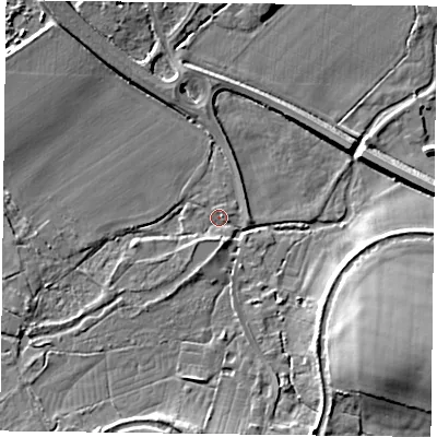 Shaded relief map of the ground around RG291EZ, computed from Environment Agency LiDAR. The ground here sits at about 73 m above sea level and falls 13 m across the surrounding 800 m. Surface water reaching this point runs off ground lying to the north-west, 5.4 m higher.