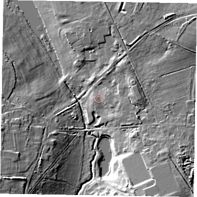 Shaded relief map of the ground around RG426BH, computed from Environment Agency LiDAR. The ground here sits at about 62 m above sea level and falls 17 m across the surrounding 800 m. Surface water reaching this point runs off ground lying to the east, 1.9 m higher.