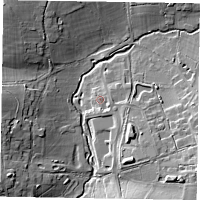 Shaded relief map of the ground around RG426DJ, computed from Environment Agency LiDAR. The ground here sits at about 54 m above sea level and falls 19 m across the surrounding 800 m. Surface water reaching this point runs off ground lying to the south-east, 6.0 m higher.