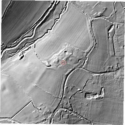 Shaded relief map of the ground around RG71WY, computed from Environment Agency LiDAR. The ground here sits at about 51 m above sea level and falls 16 m across the surrounding 800 m. Surface water reaching this point runs off ground lying to the south-south-west, 1.6 m higher.