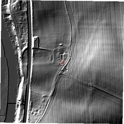 Shaded relief map of the ground around RG80HP, computed from Environment Agency LiDAR. The ground here sits at about 62 m above sea level and falls 50 m across the surrounding 800 m. Surface water reaching this point runs off ground lying to the east-south-east, 20.6 m higher.