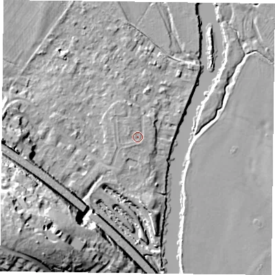 Shaded relief map of the ground around RG88AQ, computed from Environment Agency LiDAR. The ground here sits at about 40 m above sea level and falls 33 m across the surrounding 800 m. Surface water reaching this point runs off ground lying to the north-west, 0.9 m higher.