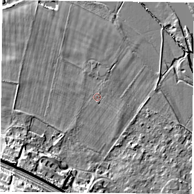 Shaded relief map of the ground around RG88AX, computed from Environment Agency LiDAR. The ground here sits at about 39 m above sea level and falls 26 m across the surrounding 800 m. Surface water reaching this point runs off ground lying to the north-north-east, 1.0 m higher.