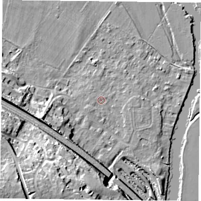 Shaded relief map of the ground around RG88BN, computed from Environment Agency LiDAR. The ground here sits at about 39 m above sea level and falls 37 m across the surrounding 800 m. Surface water reaching this point runs off ground lying to the south-west, 1.1 m higher.