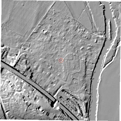 Shaded relief map of the ground around RG88BT, computed from Environment Agency LiDAR. The ground here sits at about 39 m above sea level and falls 36 m across the surrounding 800 m. Surface water reaching this point runs off ground lying to the south-west, 32.2 m higher.