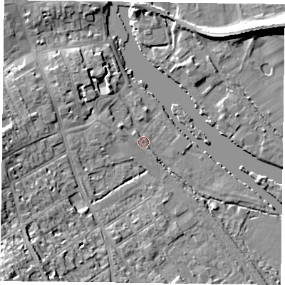 Shaded relief map of the ground around RG91BE, computed from Environment Agency LiDAR. The ground here sits at about 33 m above sea level and falls 24 m across the surrounding 800 m. Surface water reaching this point runs off ground lying to the west-north-west, 0.9 m higher.