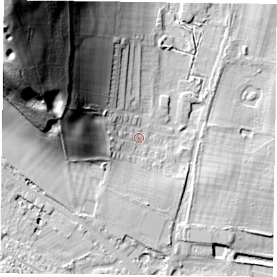 Shaded relief map of the ground around RG92HX, computed from Environment Agency LiDAR. The ground here sits at about 35 m above sea level and falls 66 m across the surrounding 800 m. Surface water reaching this point runs off ground lying to the west-north-west, 25.4 m higher.