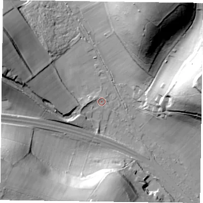 Shaded relief map of the ground around RG96AG, computed from Environment Agency LiDAR. The ground here sits at about 51 m above sea level and falls 65 m across the surrounding 800 m. Surface water reaching this point runs off ground lying to the west-north-west, 39.7 m higher.