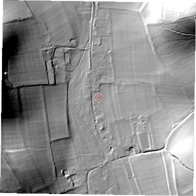 Shaded relief map of the ground around RG96TD, computed from Environment Agency LiDAR. The ground here sits at about 71 m above sea level and falls 63 m across the surrounding 800 m. Surface water reaching this point runs off ground lying to the north-east, 57.9 m higher.