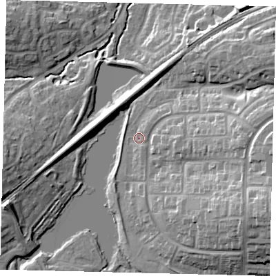 Shaded relief map of the ground around RH118BX, computed from Environment Agency LiDAR. The ground here sits at about 72 m above sea level and falls 22 m across the surrounding 800 m. Surface water reaching this point runs off ground lying to the south-east, 14.6 m higher.
