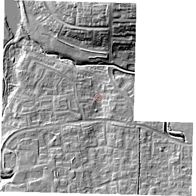 Shaded relief map of the ground around RH118JT, computed from Environment Agency LiDAR. The ground here sits at about 71 m above sea level and falls 19 m across the surrounding 800 m. Surface water reaching this point runs off ground lying to the south-south-west, 6.0 m higher.