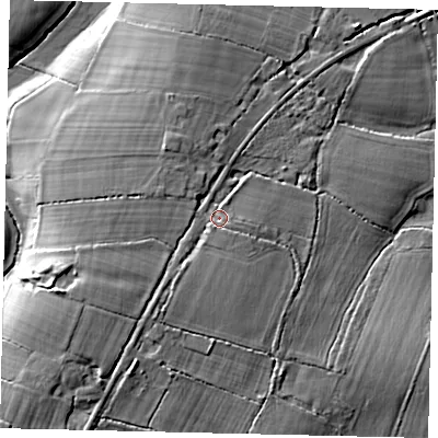 Shaded relief map of the ground around RH138EH, computed from Environment Agency LiDAR. The ground here sits at about 11 m above sea level and falls 13 m across the surrounding 800 m. Surface water reaching this point runs off ground lying to the south-west, 2.0 m higher.