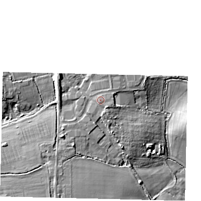 Shaded relief map of the ground around RH138RA, computed from Environment Agency LiDAR. The ground here sits at about 11 m above sea level and falls 11 m across the surrounding 800 m. Surface water reaching this point runs off ground lying to the east, 0.6 m higher.