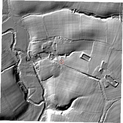 Shaded relief map of the ground around RH149BL, computed from Environment Agency LiDAR. The ground here sits at about 21 m above sea level and falls 21 m across the surrounding 800 m. Surface water reaching this point runs off ground lying to the east-south-east, 13.1 m higher.