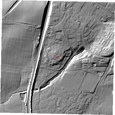 Shaded relief map of the ground around RH149SF, computed from Environment Agency LiDAR. The ground here sits at about 23 m above sea level and falls 20 m across the surrounding 800 m. Surface water reaching this point runs off ground lying to the north-north-west, 2.0 m higher.