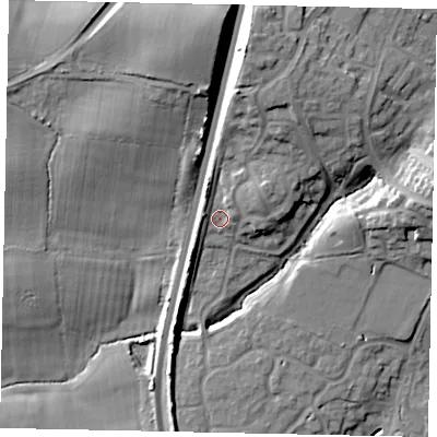 Shaded relief map of the ground around RH149ST, computed from Environment Agency LiDAR. The ground here sits at about 20 m above sea level and falls 20 m across the surrounding 800 m. Surface water reaching this point runs off ground lying to the north-north-east, 10.9 m higher.