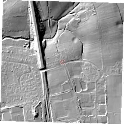 Shaded relief map of the ground around RH15JN, computed from Environment Agency LiDAR. The ground here sits at about 64 m above sea level and falls 21 m across the surrounding 800 m. Surface water reaching this point runs off ground lying to the south, 3.7 m higher.