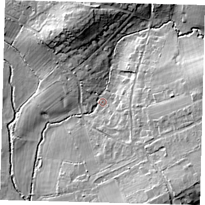 Shaded relief map of the ground around RH15RN, computed from Environment Agency LiDAR. The ground here sits at about 66 m above sea level and falls 19 m across the surrounding 800 m. Surface water reaching this point runs off ground lying to the east, 16.1 m higher.