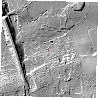 Shaded relief map of the ground around RH15SH, computed from Environment Agency LiDAR. The ground here sits at about 64 m above sea level and falls 19 m across the surrounding 800 m. Surface water reaching this point runs off ground lying to the south-south-east, 4.6 m higher.