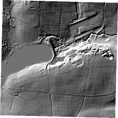 Shaded relief map of the ground around RH176AL, computed from Environment Agency LiDAR. The ground here sits at about 66 m above sea level and falls 24 m across the surrounding 800 m. Surface water reaching this point runs off ground lying to the south-east, 11.9 m higher.