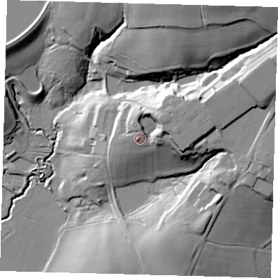 Shaded relief map of the ground around RH176SQ, computed from Environment Agency LiDAR. The ground here sits at about 61 m above sea level and falls 46 m across the surrounding 800 m. Surface water reaching this point runs off ground lying to the north, 4.1 m higher.