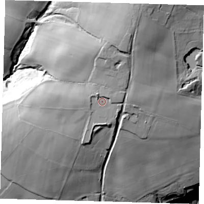 Shaded relief map of the ground around RH177EA, computed from Environment Agency LiDAR. The ground here sits at about 80 m above sea level and falls 58 m across the surrounding 800 m. Surface water reaching this point runs off ground lying to the north-north-west, 3.2 m higher.