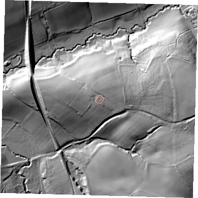 Shaded relief map of the ground around RH177EL, computed from Environment Agency LiDAR. The ground here sits at about 63 m above sea level and falls 44 m across the surrounding 800 m. Surface water reaching this point runs off ground lying to the east-north-east, 4.1 m higher.