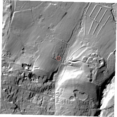 Shaded relief map of the ground around RH192JJ, computed from Environment Agency LiDAR. The ground here sits at about 83 m above sea level and falls 52 m across the surrounding 800 m. Surface water reaching this point runs off ground lying to the south-west, 16.0 m higher.