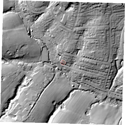 Shaded relief map of the ground around RH194AS, computed from Environment Agency LiDAR. The ground here sits at about 81 m above sea level and falls 39 m across the surrounding 800 m. Surface water reaching this point runs off ground lying to the north-east, 22.8 m higher.