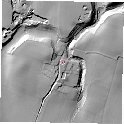 Shaded relief map of the ground around RH201JT, computed from Environment Agency LiDAR. The ground here sits at about 60 m above sea level and falls 60 m across the surrounding 800 m. Surface water reaching this point runs off ground lying to the north-west, 10.0 m higher.