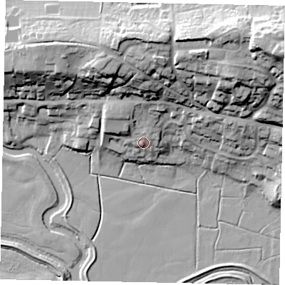 Shaded relief map of the ground around RH202BF, computed from Environment Agency LiDAR. The ground here sits at about 11 m above sea level and falls 47 m across the surrounding 800 m. Surface water reaching this point runs off ground lying to the north, 15.7 m higher.